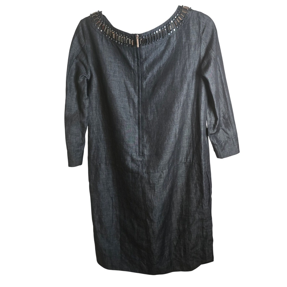 Weekend Max Mara Embellished Linen Shift Dress Gray Size 4 Beaded Neckline - Picture 10 of 11